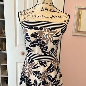 Off shoulder linen blue beige cream flare goes below knee great summer fit